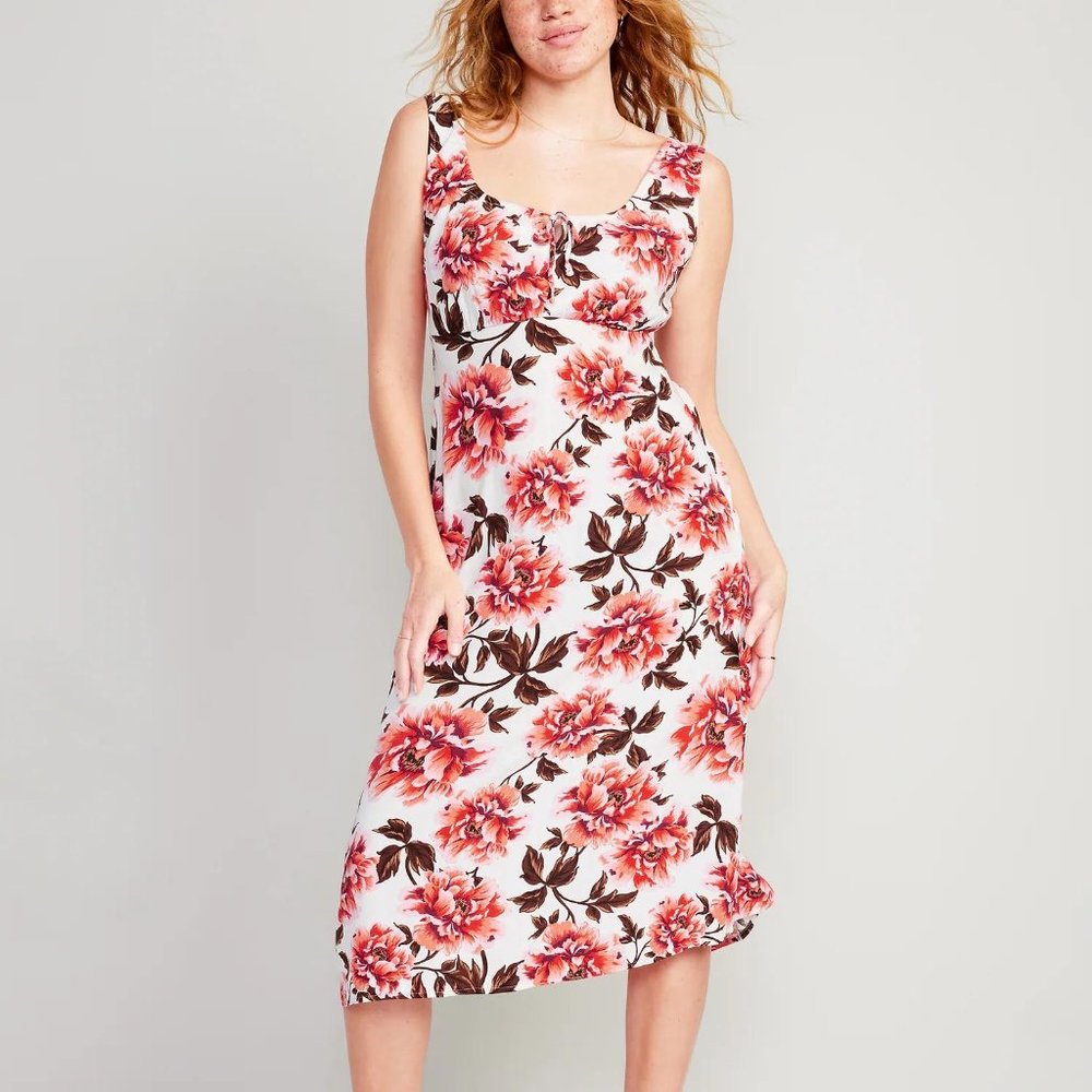 NWT Old Navy Waist-Defined Sleeveless Printed Crepe Midi Dress for Women - Picture 1 of 7